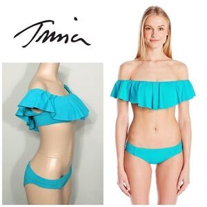 Ruffled Off The Shoulder Bandeau Bikini Set. NWT